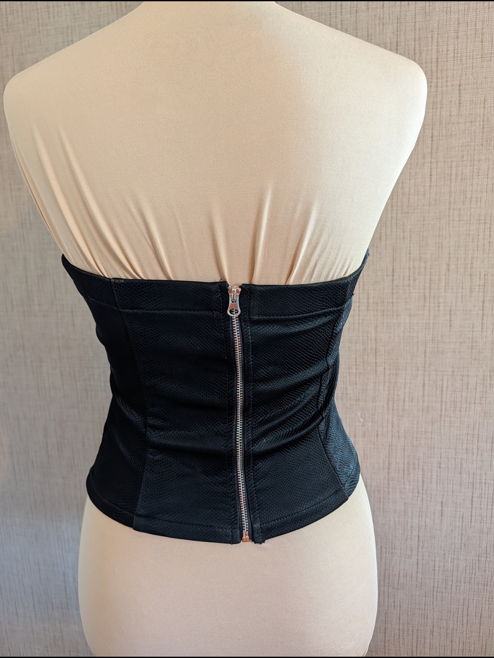 Strapless Black Textured Faux-Leather Camisole - Picture 2 of 6